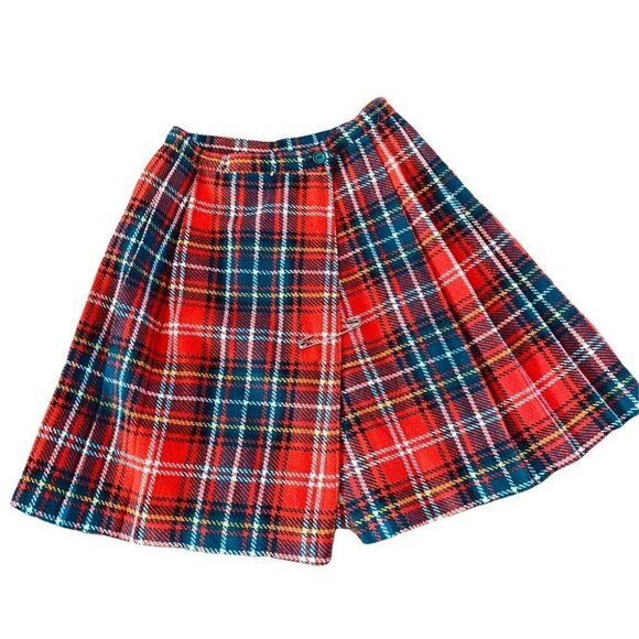 Handmade Tartan Plaid Scottish Wool Kilt Style Skirt Kids Sz M ? - Picture 1 of 12